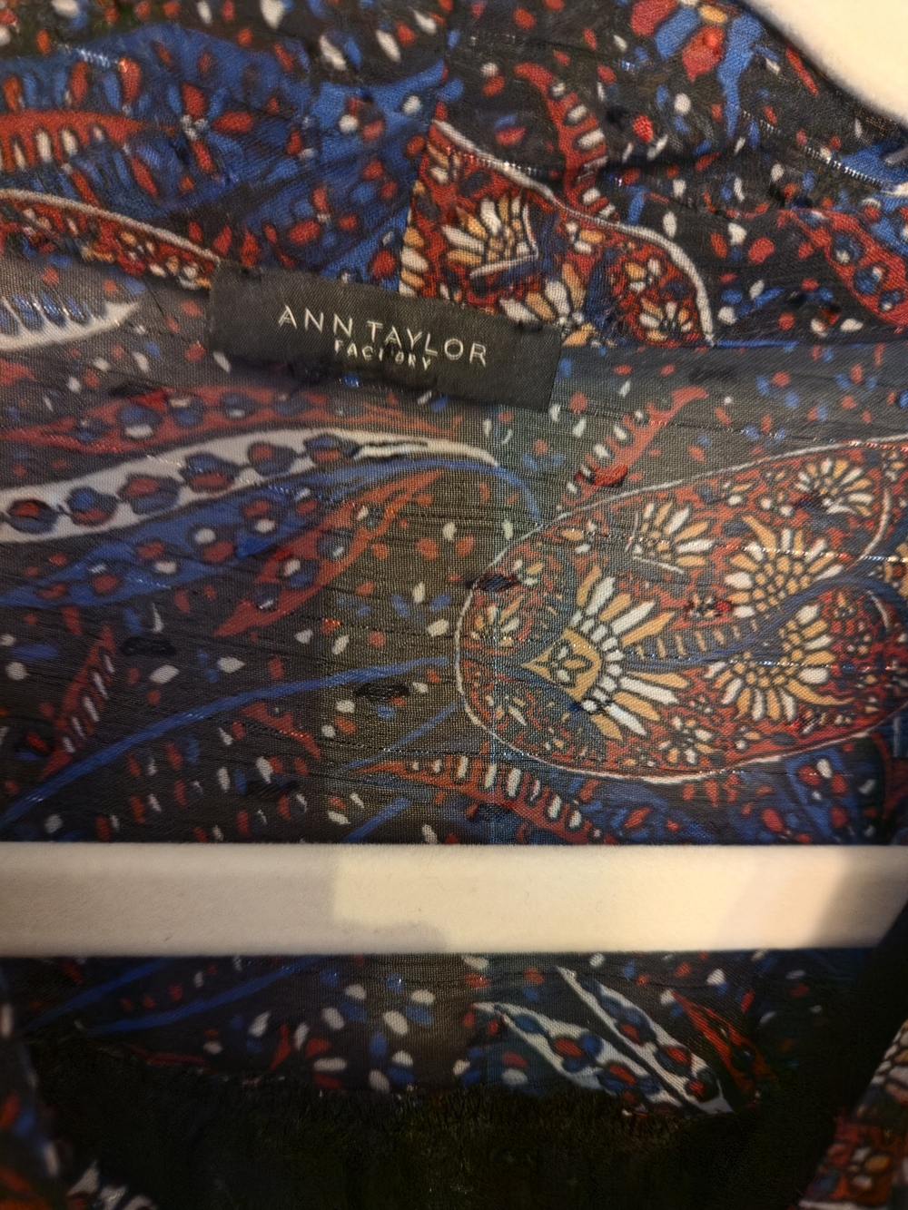 Ann Taylor Navy Paisley Button-Front Blouse - Picture 3 of 11